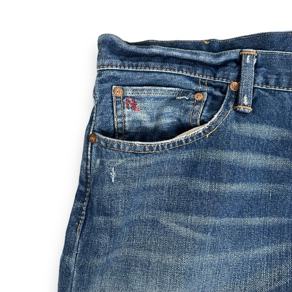 Polo Ralph Lauren 018 Slim Straight Jeans Blue Denim Distressed Preppy Sz 36/38 - Picture 3 of 7
